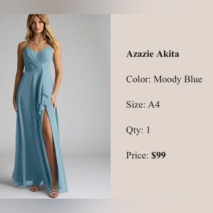 Azazie Moody Blue Akita Spaghetti-Strap Maxi Dress